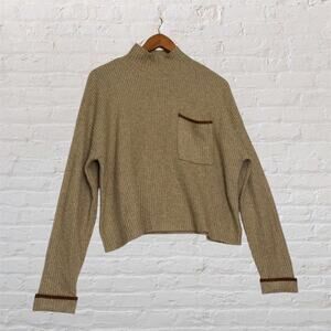 American Eagle Tan Mock‎ Neck Sweater Pocket Long Sleeve Knit Women Medium